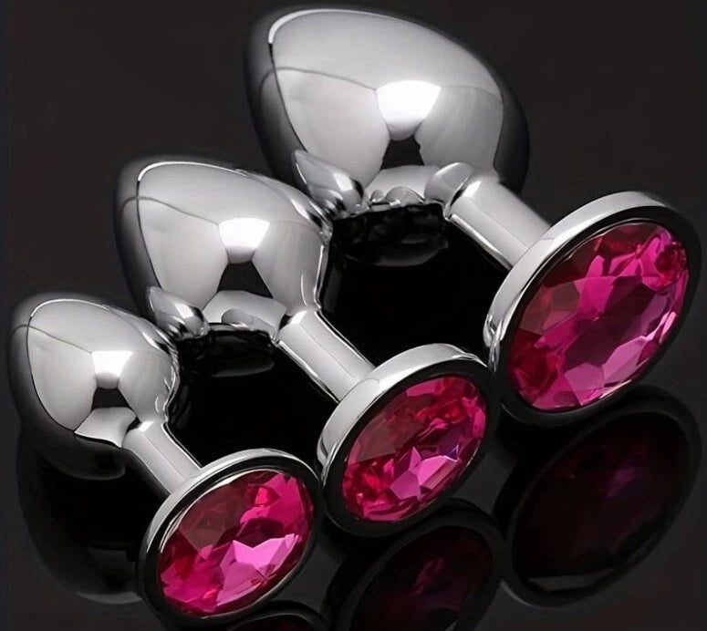 Jewelled Butt Plug Set 3 Pieces Stainless Steel Anal Training Kit Small Medium Large