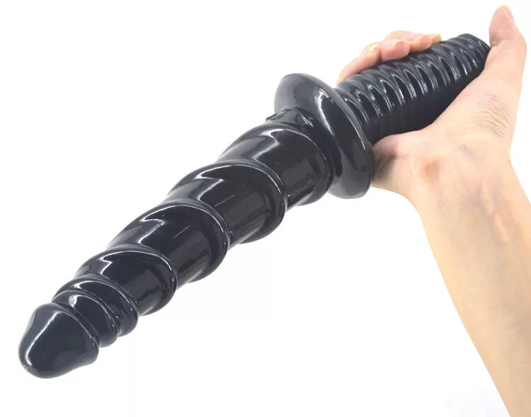 Silicone Butt Plug 11 Inch Spiral Anal Trainer with Handle - Progressive Beaded Dildo