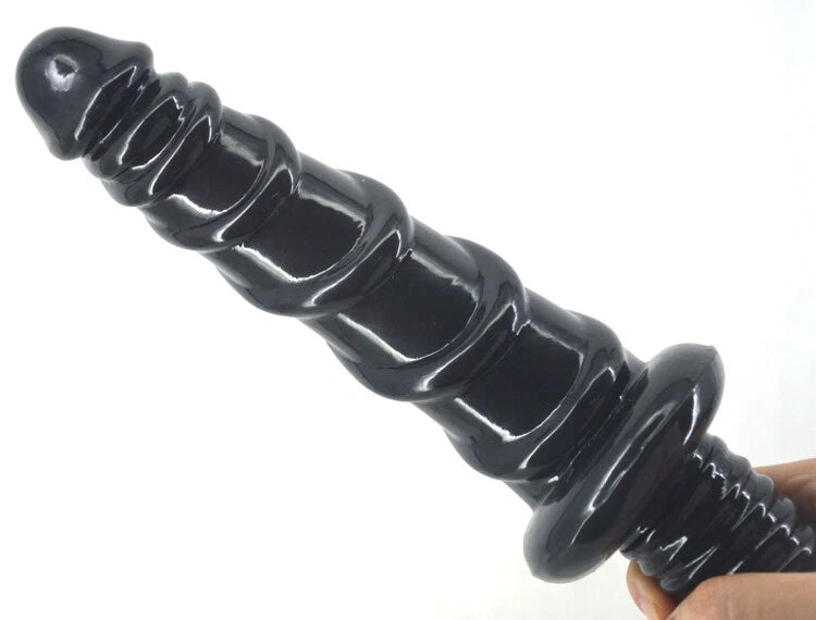 Silicone Butt Plug 11 Inch Spiral Anal Trainer with Handle - Progressive Beaded Dildo
