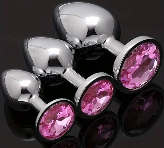 Jewelled Butt Plug Set 3 Pieces Stainless Steel Anal Training Kit Small Medium Large