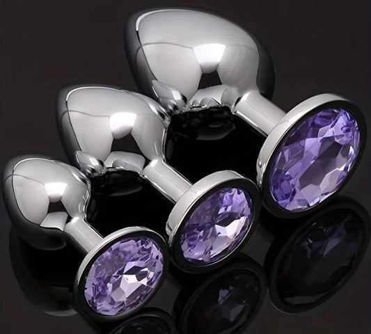 Jewelled Butt Plug Set 3 Pieces Stainless Steel Anal Training Kit Small Medium Large