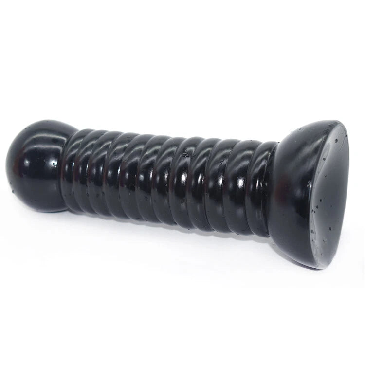 Ribbed Butt Plug with Suction Cup Silicone Anal Dildo Waterproof Sex Toy Black & Purple