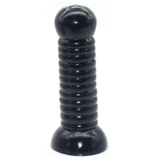 Ribbed Butt Plug with Suction Cup Silicone Anal Dildo Waterproof Sex Toy Black & Purple