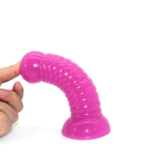 Ribbed Butt Plug with Suction Cup Silicone Anal Dildo Waterproof Sex Toy Black & Purple