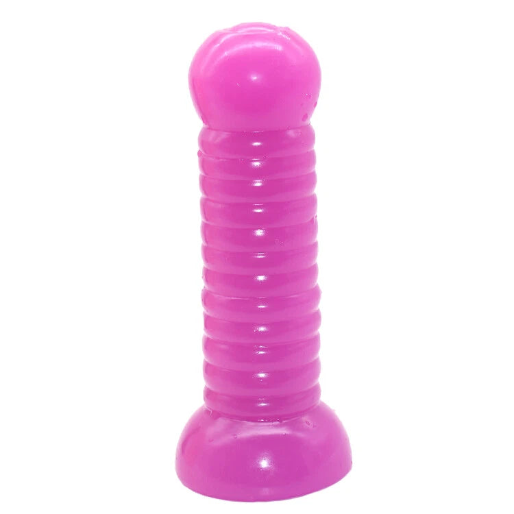Ribbed Butt Plug with Suction Cup Silicone Anal Dildo Waterproof Sex Toy Black & Purple