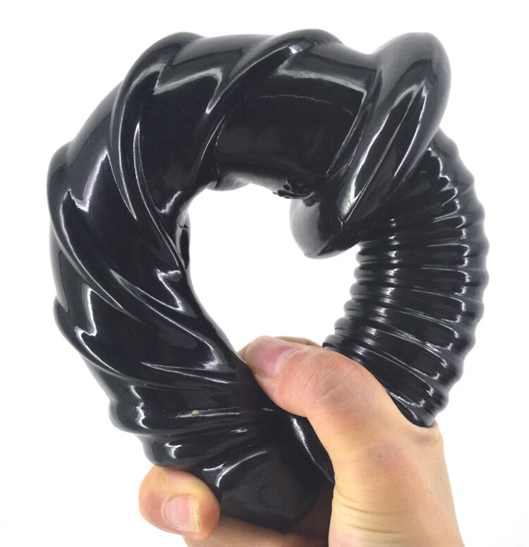 Silicone Butt Plug 11 Inch Spiral Anal Trainer with Handle - Progressive Beaded Dildo