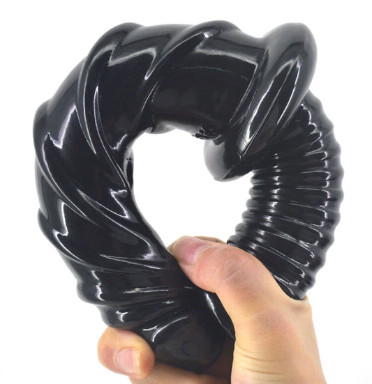 Silicone Butt Plug 11 Inch Spiral Anal Trainer with Handle - Progressive Beaded Dildo